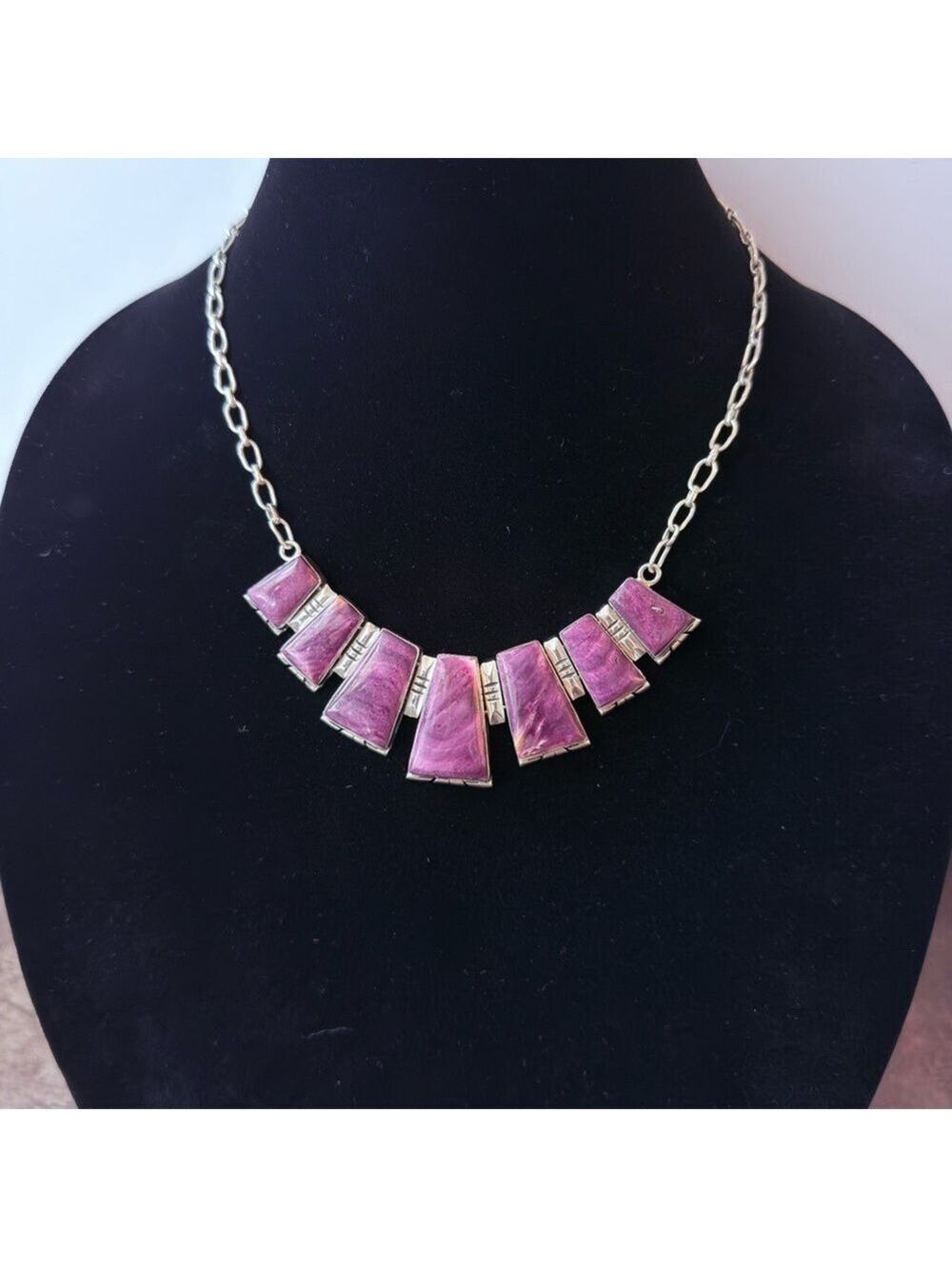 NAVAJO ROGER SKEET PURPLE SPINY OYSTER STERLING SILVER NATIVE AMERICAN N… - Picture 2 of 9